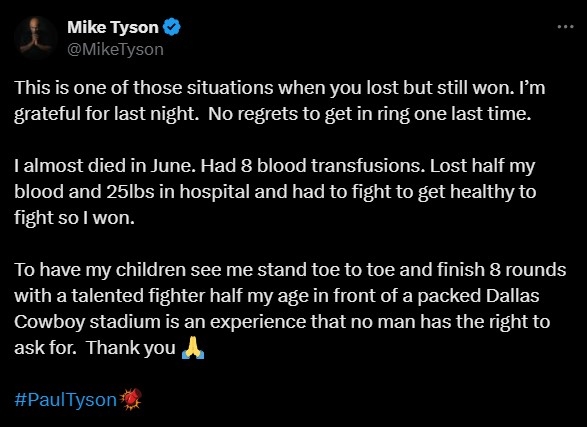 泰森宣布自己贏了